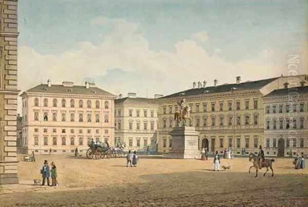 A view of the Maximillian Platz, Munich Oil Painting by Wilhelm Scheuchzer