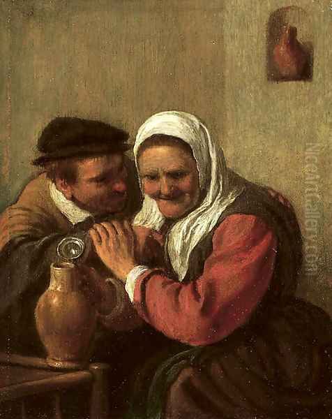 A peasant couple drinking in an interior Oil Painting by Hendrick Maertensz. Sorch (see Sorgh)