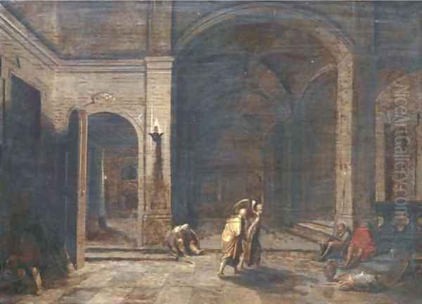 The interior of a crypt by night with the Liberation of Saint Peter Oil Painting by Hendrick Van Steenwijk