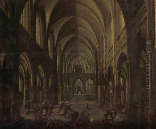 Christ driving the moneylenders from the temple Oil Painting by Hendrick Van Steenwyck