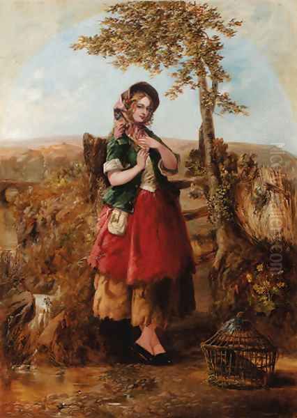 A young girl resting by a brook Oil Painting by Herbert Sidney