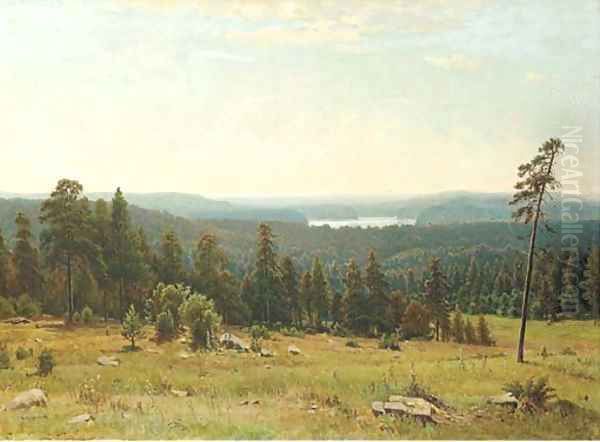 A lakeside forest Oil Painting by Ivan Shishkin