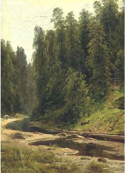 River in the forest Oil Painting by Ivan Shishkin