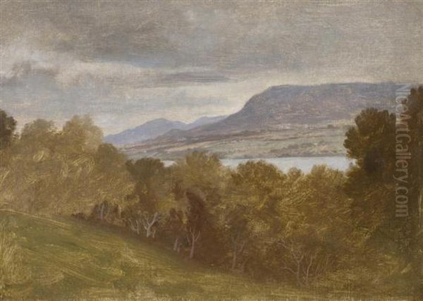 Landscape With View Over Lake Geneva Oil Painting by Wolfgang-Adam Toepffer