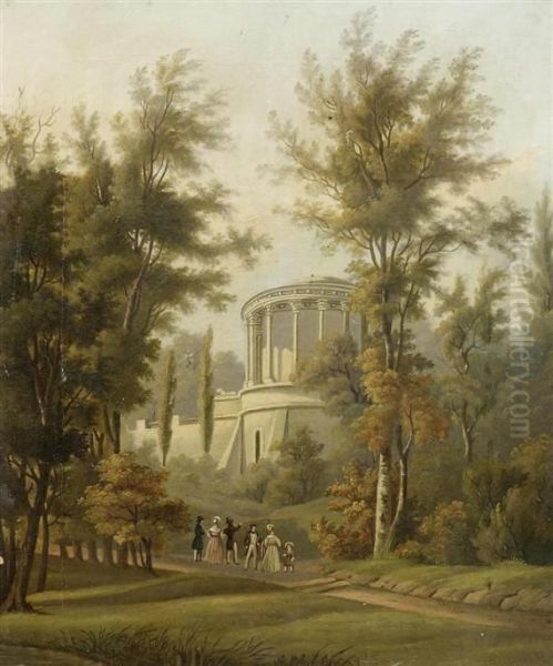 Landscape With Figures Watching A Castle Oil Painting by Wolfgang-Adam Toepffer