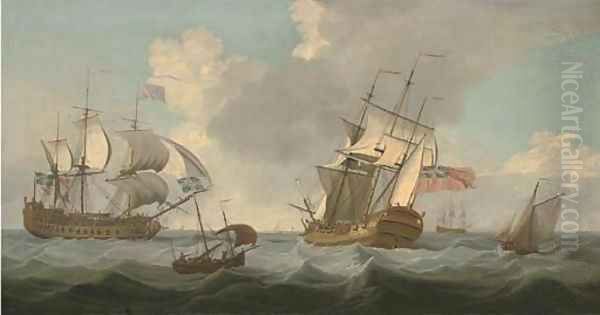 Men-o'war passing in the Channel Oil Painting by John Thomas Serres