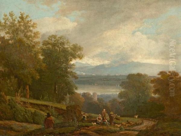 Paysage Du Lac Leman, Circa 1820 Oil Painting by Wolfgang-Adam Toepffer