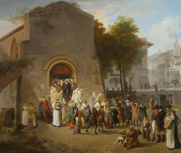 Sortie De L'eglise A Berne Oil Painting by Wolfgang-Adam Toepffer