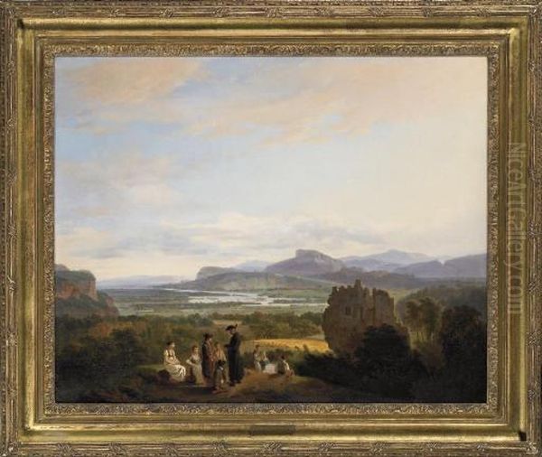 Paysage Savoyard Avec Personnages Et Rive Oil Painting by Wolfgang-Adam Toepffer