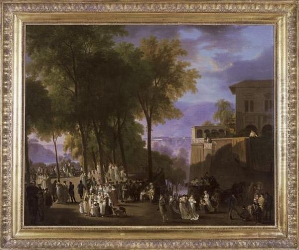 La Promenade De La Treille I Geneve, Um 1820 Oil Painting by Wolfgang-Adam Toepffer