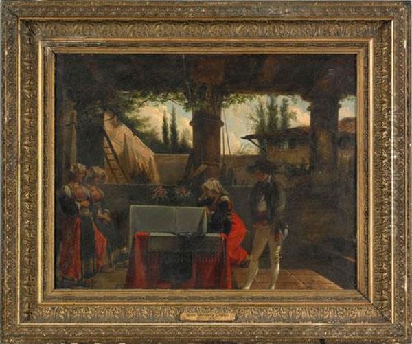 Interior Court Scene With Figures Oil Painting by Wolfgang-Adam Toepffer