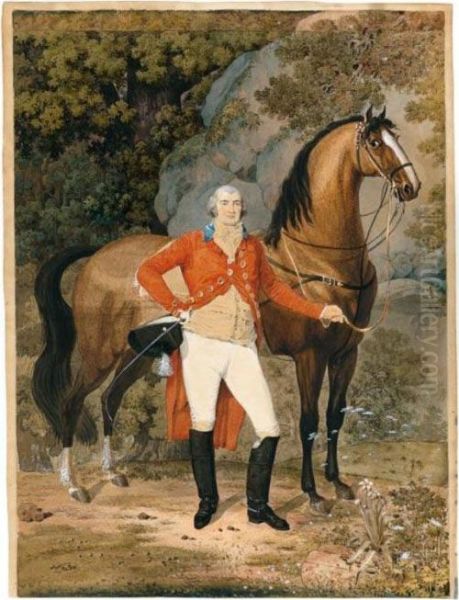 Portrait Of A Hunter With His Horse, In A Woodland Setting Oil Painting by Wolfgang-Adam Toepffer