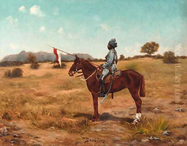 Scouting the 2nd Madras Lancers Oil Painting by Anglo-Indian School