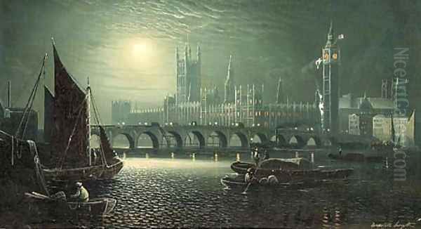 The Palace of Westminster in the moonlight Oil Painting by Ansdele Smythe