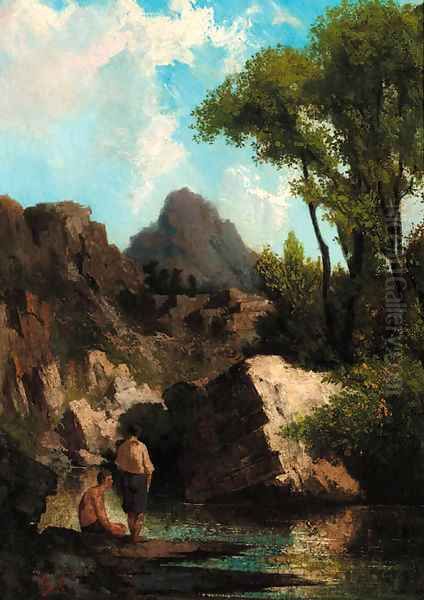 Figures beside a rocky pool Oil Painting by Barbzion School