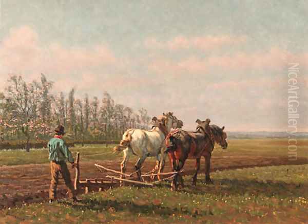 A plough team Oil Painting by Cornelis Schermer