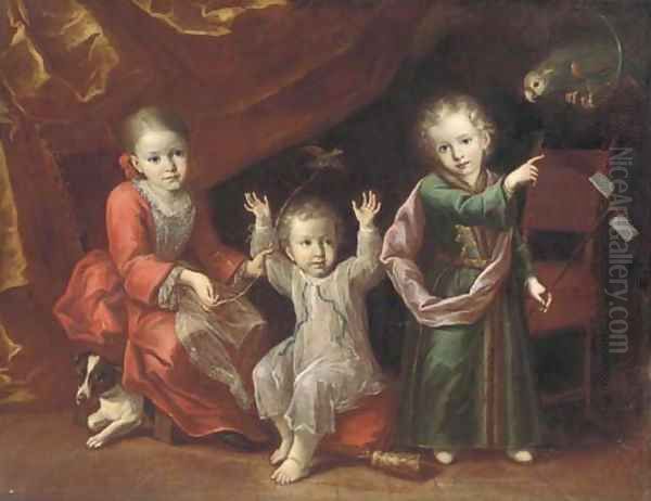 A portrait of three children Oil Painting by Genoese School