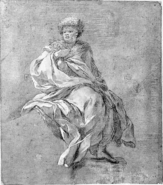 A seated figure wearing a fur hat and fur-lined cloak Oil Painting by Genoese School