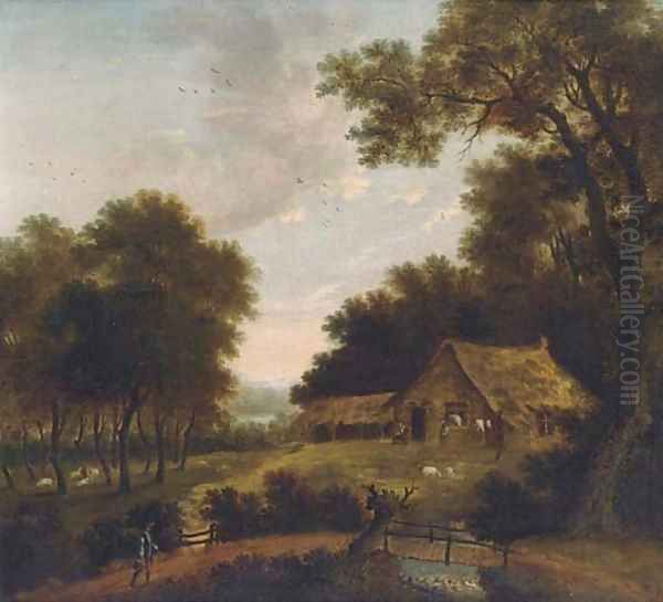 A farmstead in a wooded landscape Oil Painting by Norwegian School