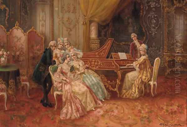 A musical evening Oil Painting by Stephan Sedlacek