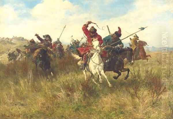 Cossacks Oil Painting by Werner Wilhelm Gustav Schuch