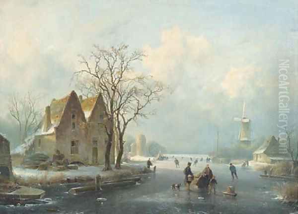 Winter skating Oil Painting by Andreas Schelfhout