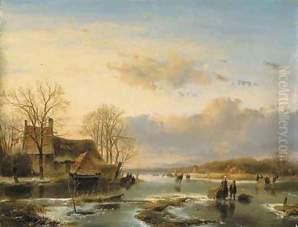 On the Maas Oil Painting by Andreas Schelfhout