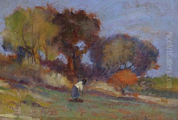 A Figure On A Hillside Oil Painting by Ludovico Tommasi