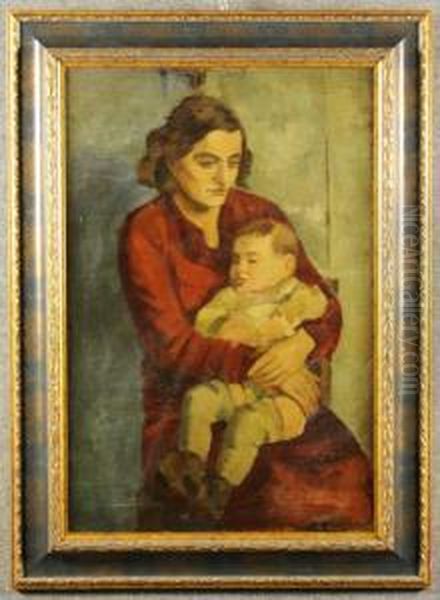 ''donna Con Bambino''. Oil Painting by Ludovico Tommasi