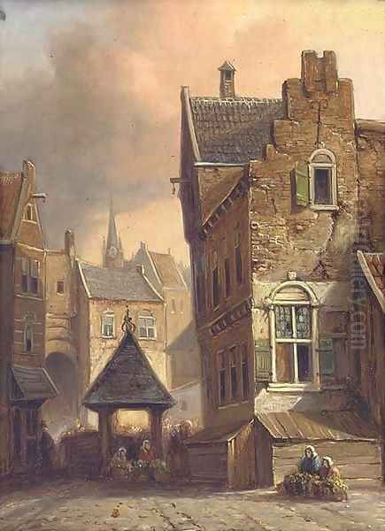 A continental street scene Oil Painting by Henry Schaffer