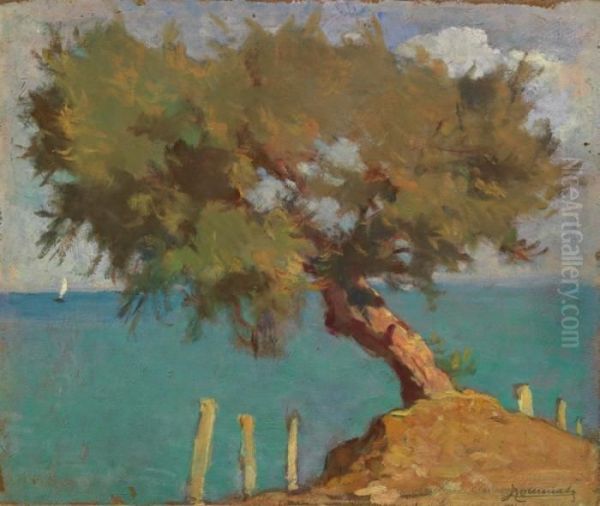 Tamerici A Castiglioncello Oil Painting by Ludovico Tommasi