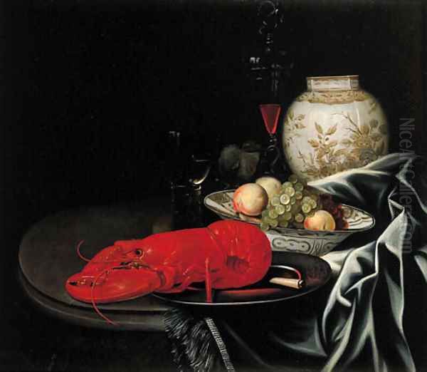 A lobster and a knife on a pewter plate Oil Painting by Jurriaen Van Streeck