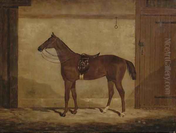 A chestnut hunter in a stable Oil Painting by Samuel Spode