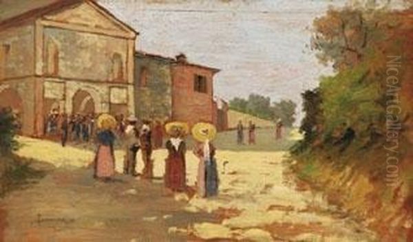 Piazza Di Paese Oil Painting by Ludovico Tommasi