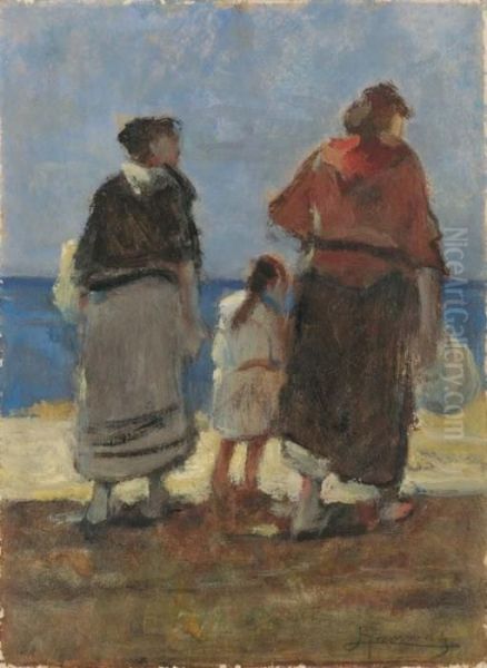 Donne Sulla Spiaggia Oil Painting by Ludovico Tommasi