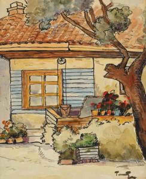 Tefik's Home From Mangalia Oil Painting by Nicolae Tonitza