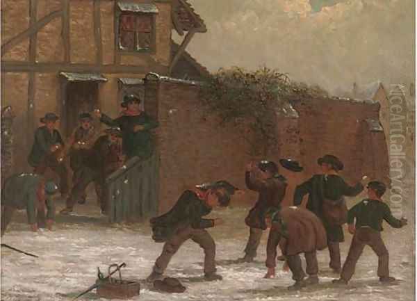 The snowball fight Oil Painting by Thomas Smythe