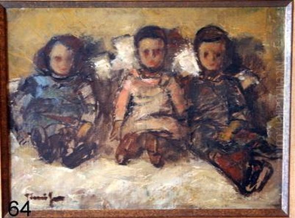 Three Dolls Oil Painting by Nicolae Tonitza