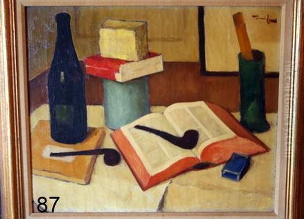 Still Life With Pipes And Books Oil Painting by Nicolae Tonitza