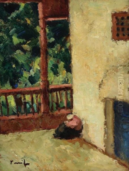 Tartar Woman In The Veranda Oil Painting by Nicolae Tonitza