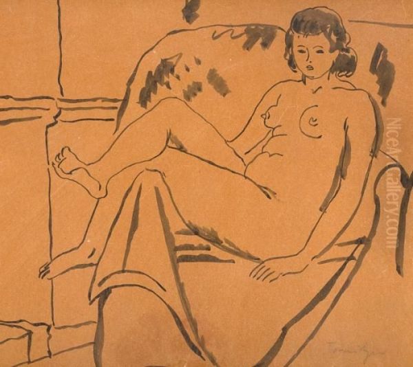 Nude In Armchair Oil Painting by Nicolae Tonitza