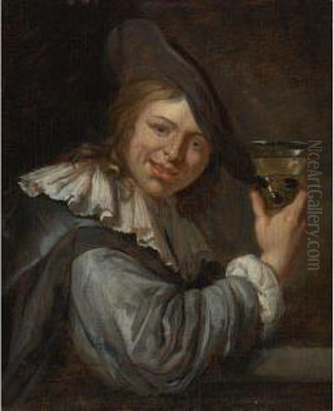 Young Boy With A Wine Glass Oil Painting by Jacob Van Toorenvliet