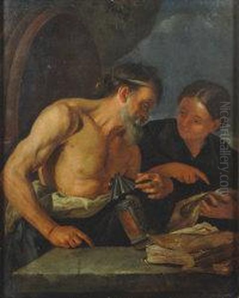 Two Figures With A Lamp Oil Painting by Jacob Van Toorenvliet