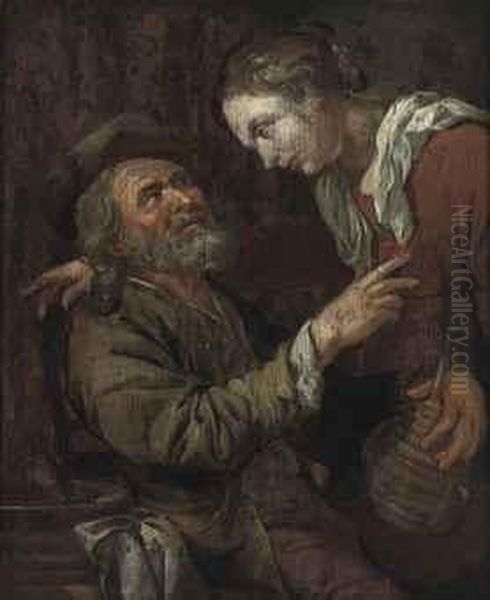 A Peasant And A Maid In A Tavern Oil Painting by Jacob Van Toorenvliet