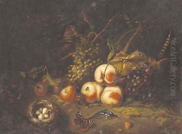 A forest floor still life with peaches Oil Painting by Tommaso Salini (Mao)