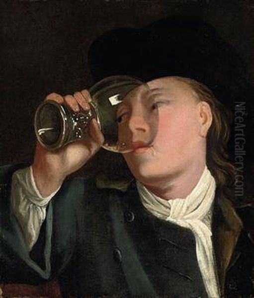 A Young Man Drinking From A Glass Roemer Oil Painting by Jacob Van Toorenvliet