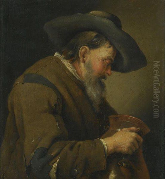 An Old Man Holding A Jug Oil Painting by Jacob Van Toorenvliet