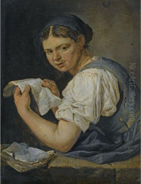 A Young Woman Reading A Letter Oil Painting by Jacob Van Toorenvliet