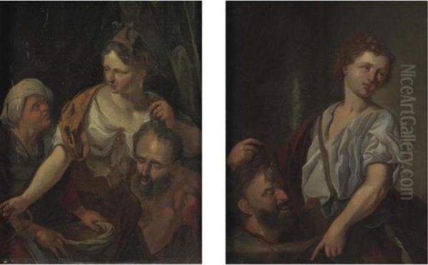 Judith With The Head Of 
Holofernes And David With The Head Of Goliath: A Pair Of Paintings Oil Painting by Jacob Van Toorenvliet