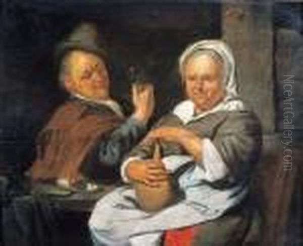 Man En Vrouw In Interieur Oil Painting by Jacob Van Toorenvliet